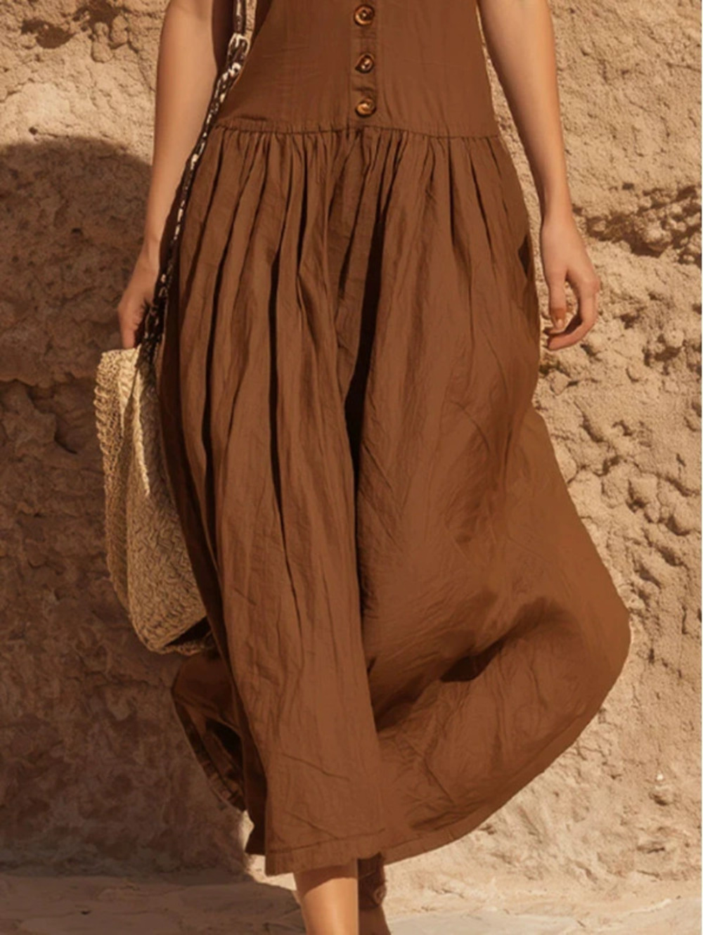 Womens Round Neck Sleeveless Low Waist Midi Dress